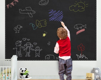 Large chalkboard wall decal Sticker sheet with colorful chalk set