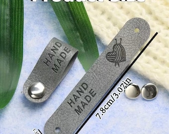 Etiquetas de piel sintética hechas a mano con corazón y remaches para manualidades, etiquetas de crochet, artículos de cuero, ropa, marcas, servicios a medida disponibles