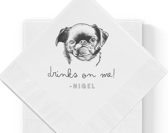 Custom Pet Cocktail Napkins, Dog Wedding Napkins, Custom Pet Cocktail Napkins, Customized Pet Napkins, Custom Pet Portrait Wedding Napkins