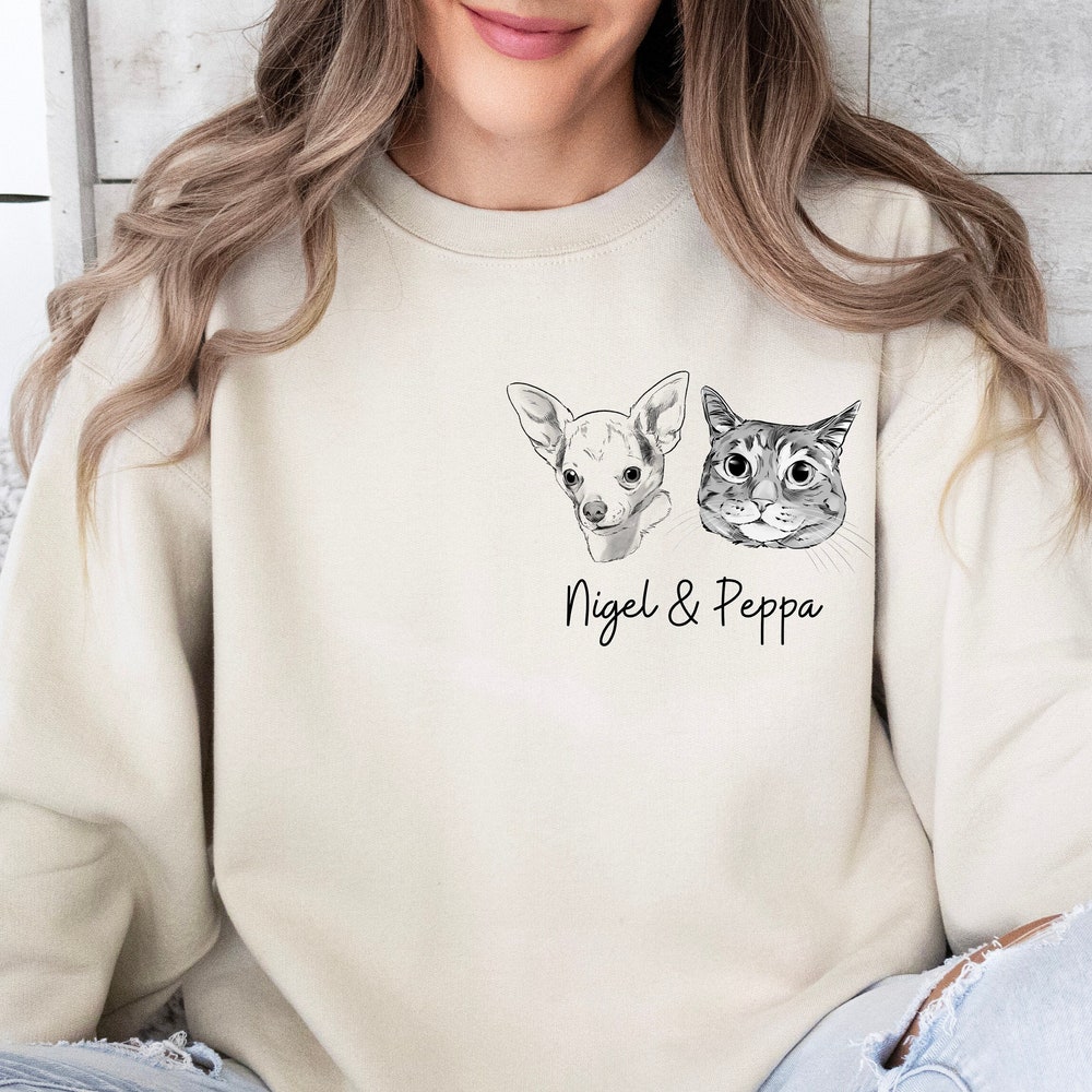 Dog Name Sweatshirt Custom Pet Sweatshirt With Personalized Pet Sketch | Cozy Gift For Pet Lovers Dog Sweatshirt