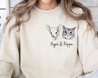 Custom Pet Sweatshirt with Personalized Pet Sketch | Cozy Gift for Pet Lovers