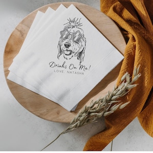 Custom pet cocktail napkins, dog wedding napkins, custom pet cocktail napkins, customized pet napkins, custom pet portrait wedding napkins