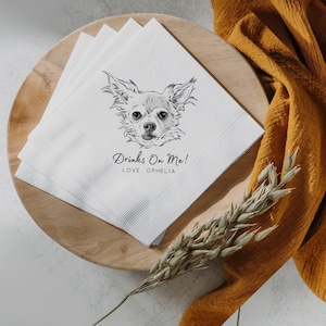 Custom Illustrated Dog Wedding Napkins, Bridal Shower, Engagement Party, Custom Bar Napkins, Custom Pet Wedding Napkins, Dog Napkins