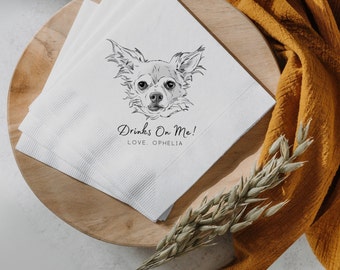 Serviettes personnalisées pour mariage de chien illustré, Shower nuptiale, Fête de fiançailles, Serviettes de bar personnalisées, Serviettes de table personnalisées pour mariage d'animal de compagnie, Serviettes de table pour chien