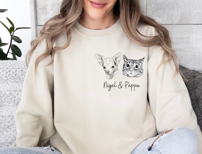 Custom Pet Sweatshirt with Personalized Pet Sketch Cozy Gift for Pet Lovers image 1