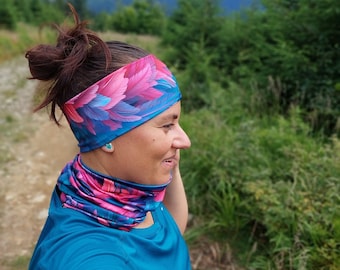 Bandeau de sport à imprimé plumes - Bandeau d'entraînement en polyester fait main