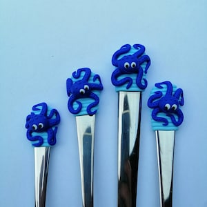 Octopus cutlery covered with polymer clay FIMO. Spoon, fork, teaspoon, decorated spoon, Cutlery for kids, gift For girls. kids spoons, Gift