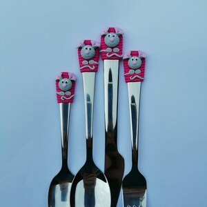 PinkMouse cutlery covered with polymer clay FIMO - Spoon, fork, teaspoon, decorated spoon, Cutlery for kids, gift for girls, cutlery set,