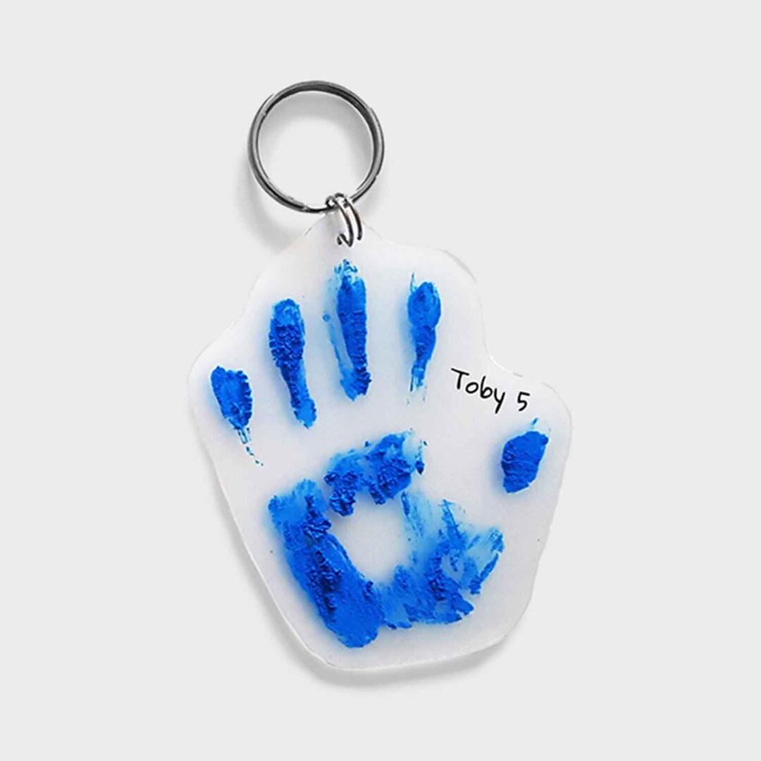 Mini Self Inking Keychain Mini Hand Print Keyring Kit | Personalised Keepsake DIY Magic Shrink ...