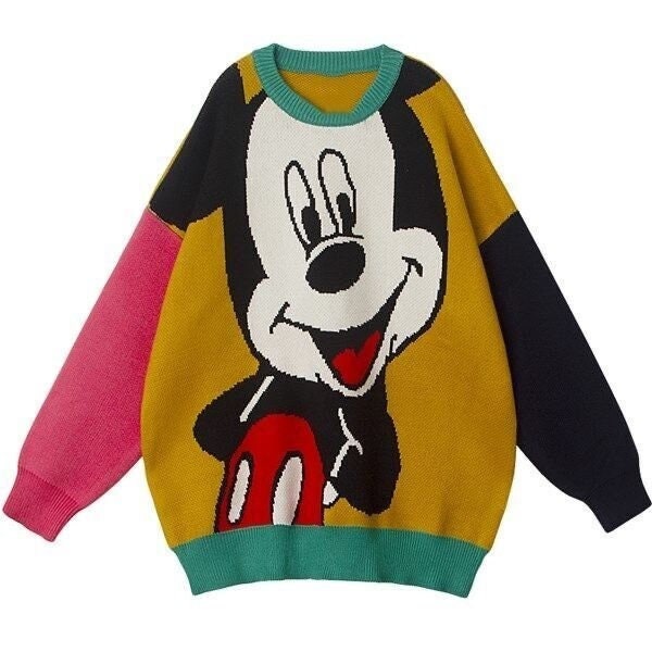 Women Long Sleeve Crewneck Oversized Knitted Cute Mickey Mouse Sweater Jumper Pullover Mickey Sweatshirt Spring Autumn Winter