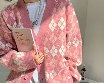 Pink Argyle Sweater - Etsy Australia