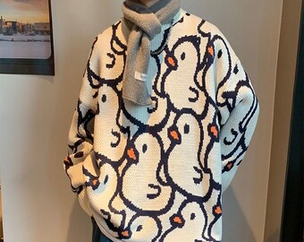 Unisex Overszied Cute Duck Sweater Jumper, Knit Duck Sweater, Duck Long Sleeve Sweater For Men and Women