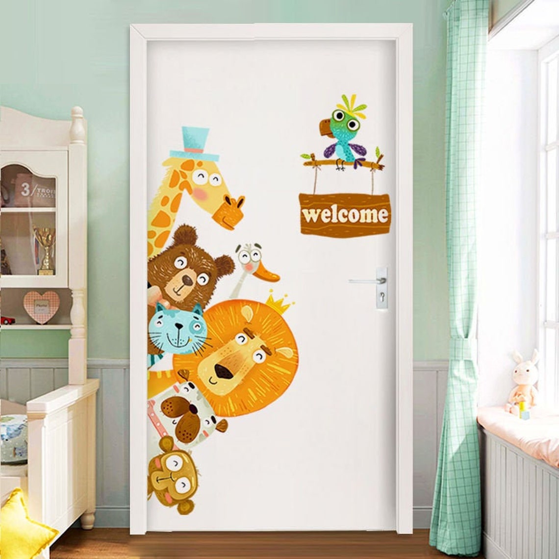 Animal Wall Stickers Set Animal Door Sticker Animal Door Etsy