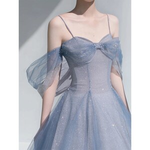 Women Spaghetti Strap V Neck Glitter Tulle Dress Bridal Gown Bridesmaid Dress Evening Prom Dress image 3