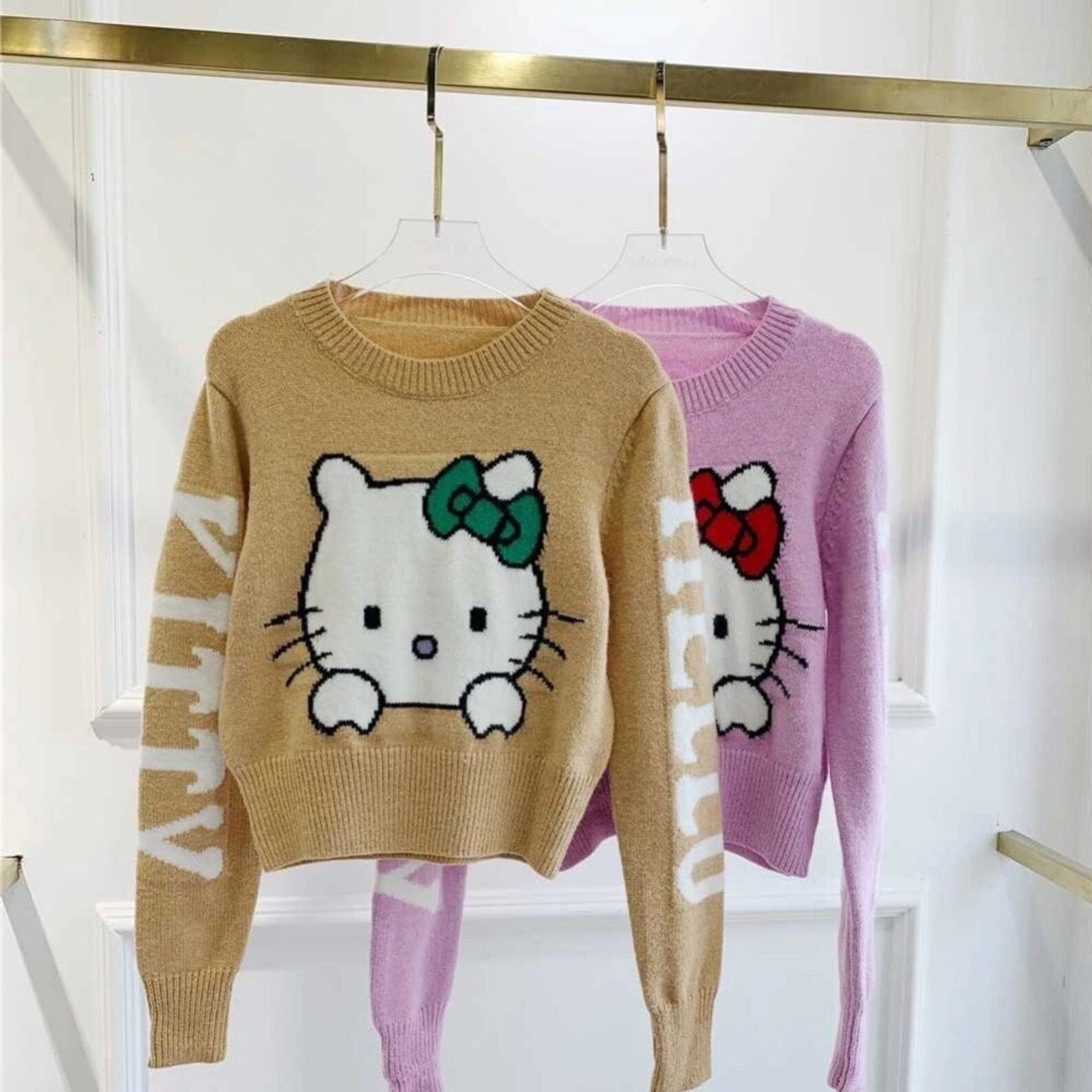 Women Long Sleeve Crewneck Crop Hello Kitty Sweater Jumper - Etsy