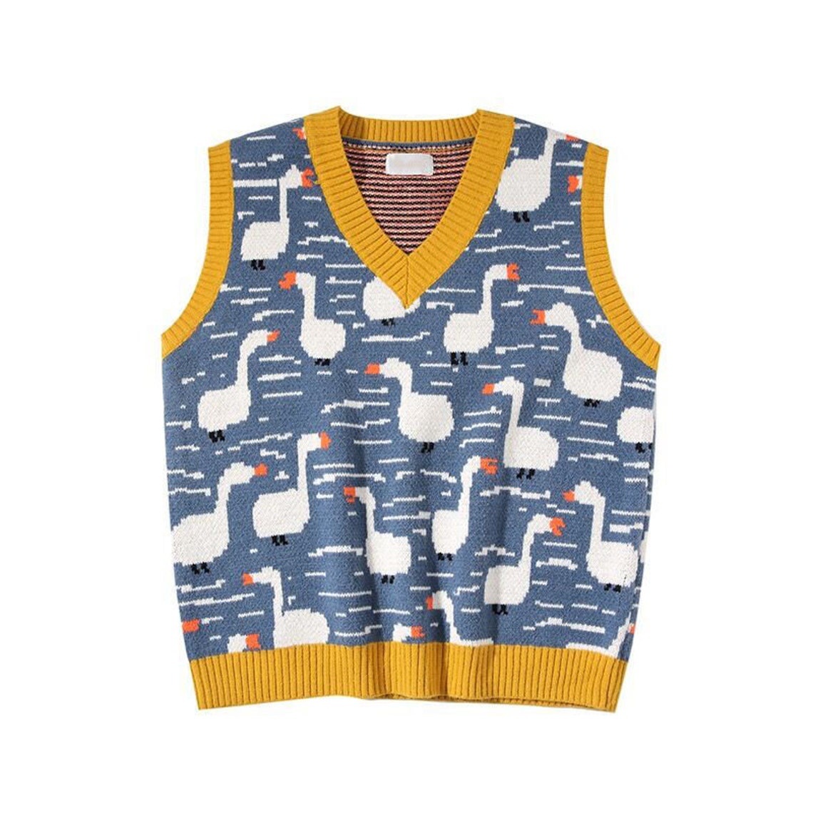 Women Sleeveless V Neck Loose Knitted Duck Blue Sweater Vest Etsy