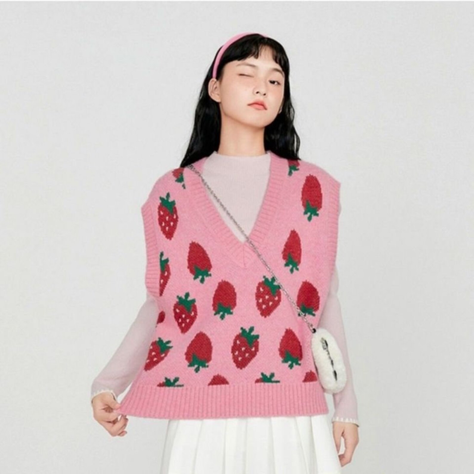 Pink Strawberry Sweater Vest Knitted Strawberry Vest Etsy
