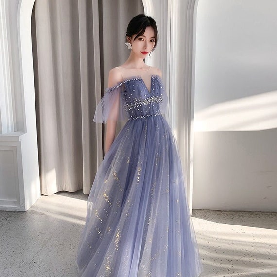 Brand New Ladies Blue Glitter Long Party Prom Wedding Dress new | eBay