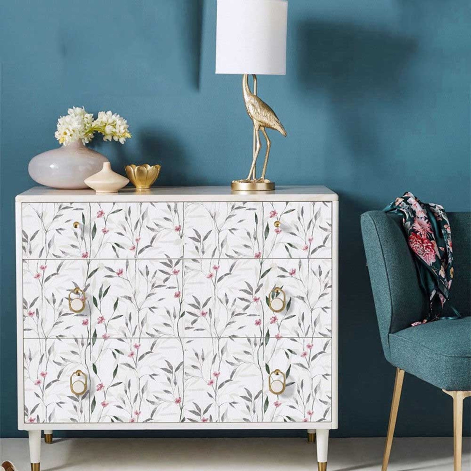 Modern Floral Wallpaper Peel And Stick Removable Cabinet | Etsy