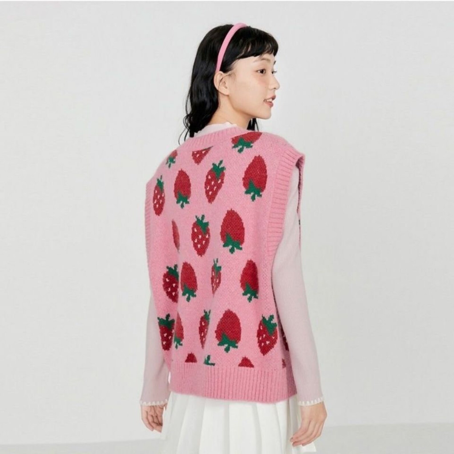 Pink Strawberry Sweater Vest Knitted Strawberry Vest Etsy