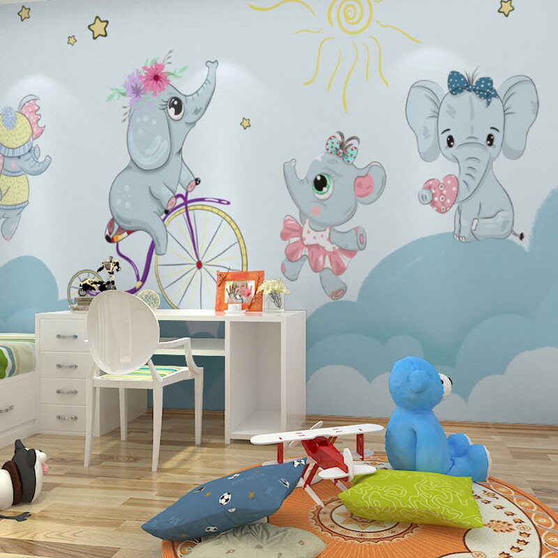 Cute Elephant Wallpaper Peel And Stick Elephant Wall Decal Etsy