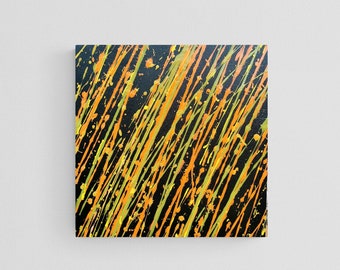 Acrílico abstracto sobre lienzo negro y amarillo bellas artes líneas abstractas pintura cuadrada