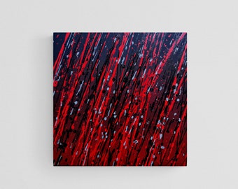 Abstract Acrylic Painting on Canvas, Red and Black Pollock Style Art
