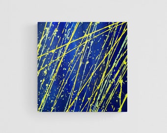 Abstract Acrylic on Canvas blue and yellow modern art small painting for home and office