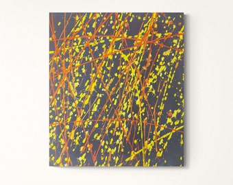 Pintura abstracta sobre lienzo líneas amarillas arte inspirado en el abadejo para cada espacio del hogar