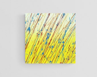 Acrílico abstracto sobre lienzo estilo abadejo amarillo y rojo pintura cuadrada hecha a mano para el hogar