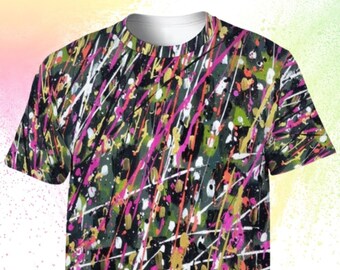 Abstract Art T-Shirt: Green Dots and Lines Design, Unisex