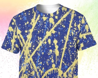 Camiseta impresa completa azul y oro diseño de arte original estilo original para hombre
