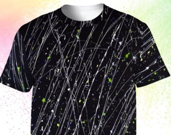 Camiseta estampada negra con líneas abstractas arte original para hombre y mujer