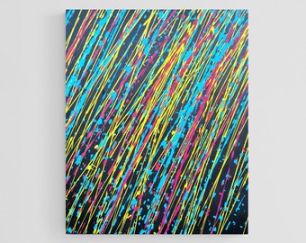 Pintura abstracta sobre lienzo, Amigos, Colorido arte estilo Pollock