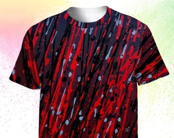 Pollock Style Graphic Tee - Red and Black Abstract Print