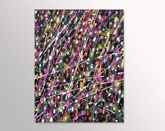 Abstract Painting on canvas green and purple original abstract pollock inspired art for bedroom