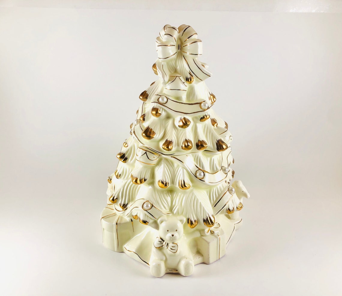 Vintage Christmas Tree Cookie Jar Porcelain Ceramic Etsy