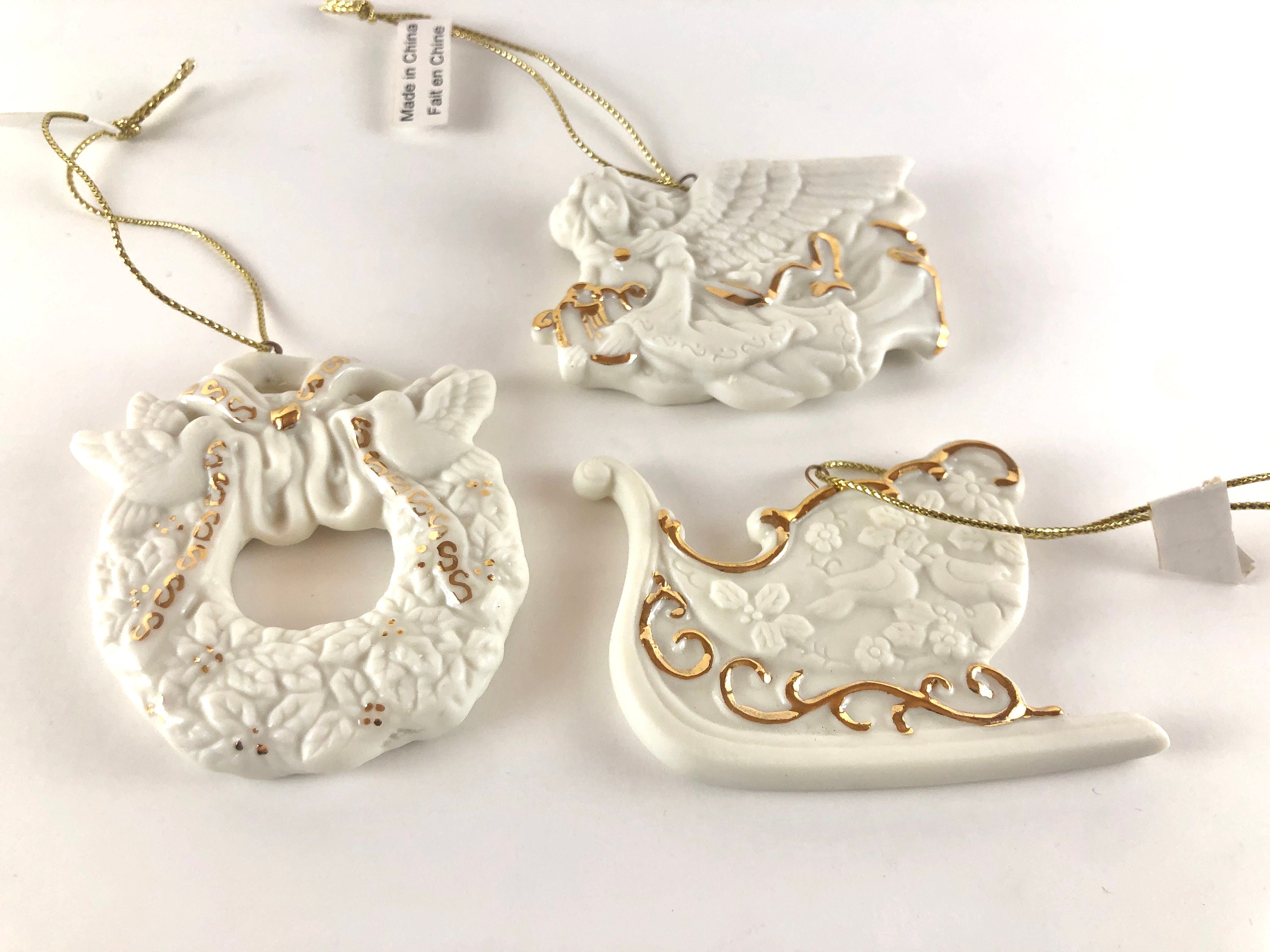 Vintage Avon Cream/Gold Ornament Trio Christmas Ornaments Etsy