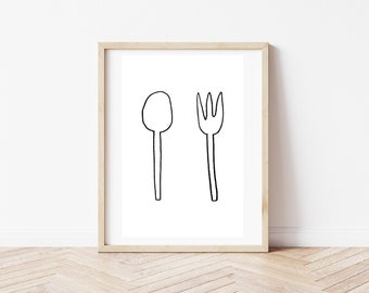Kitchen Utensils Print, Printable Wall Art, Digital Download