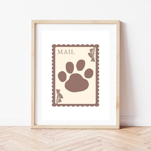 Dog Paw Print Mail Stamp, Brown and Cream, Digital Download, Printable Art, Pet Wall Decor, Bedroom Art Poster Aesthetic