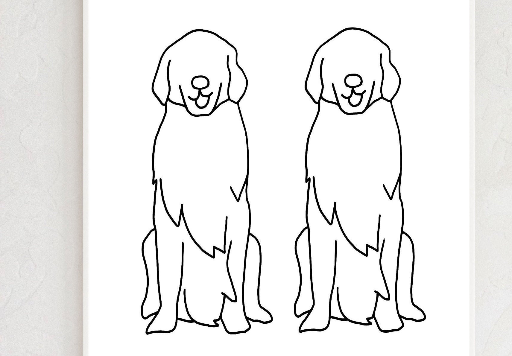 Two Golden Retrievers Outline Print, Digital Download, Printable Art - Etsy