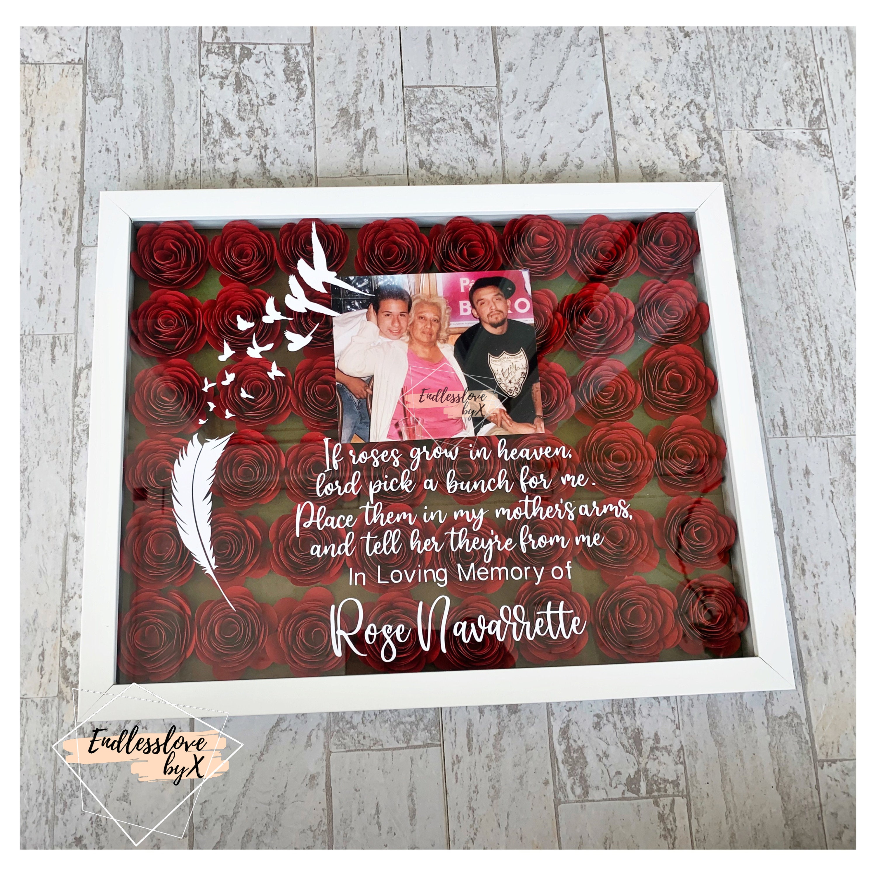 White in loving memory shadow box roses Etsy