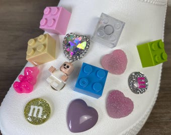Retro Vibe Building Block Shoe Charm Set | Set of 6 Charms