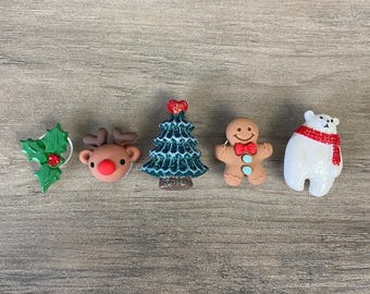 Christmas Holiday Shoe Charm Set | Rudolf, Gingerbread, Polar Bear, Holly, Tree A or B | Set of 5 Charms