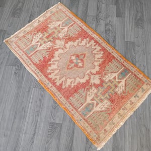 2x3 Small Area Rug, Handmade Wool Rug, Vintage Oushak Rug, 2x3 Doorway Rug, Kitchen Soft Rug, 2x3 Bohemian Rug, Red Green Rug, 1.8x3.1 FT.
