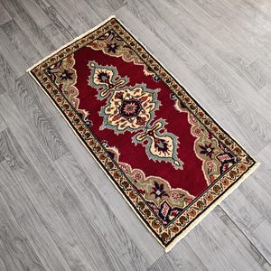 2x3 Rug, Faded Rug, Handmade Wool Rug, Doormat Rug, Bohemian Rug, Vintage Rug, Oushak Rug, Small Area Rug, Bathroom Kitchen Rug 1.6x3.1 FT.