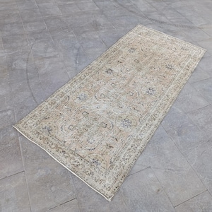 3x7 Rug, 3x7 Faded Runner Rug, 3x7 Turkish Rug, Vintage Oushak Runner, Beige Rug, Antique Rug, Hallway Rug, Handmade Wool Rug 3.1x6.8 FT.