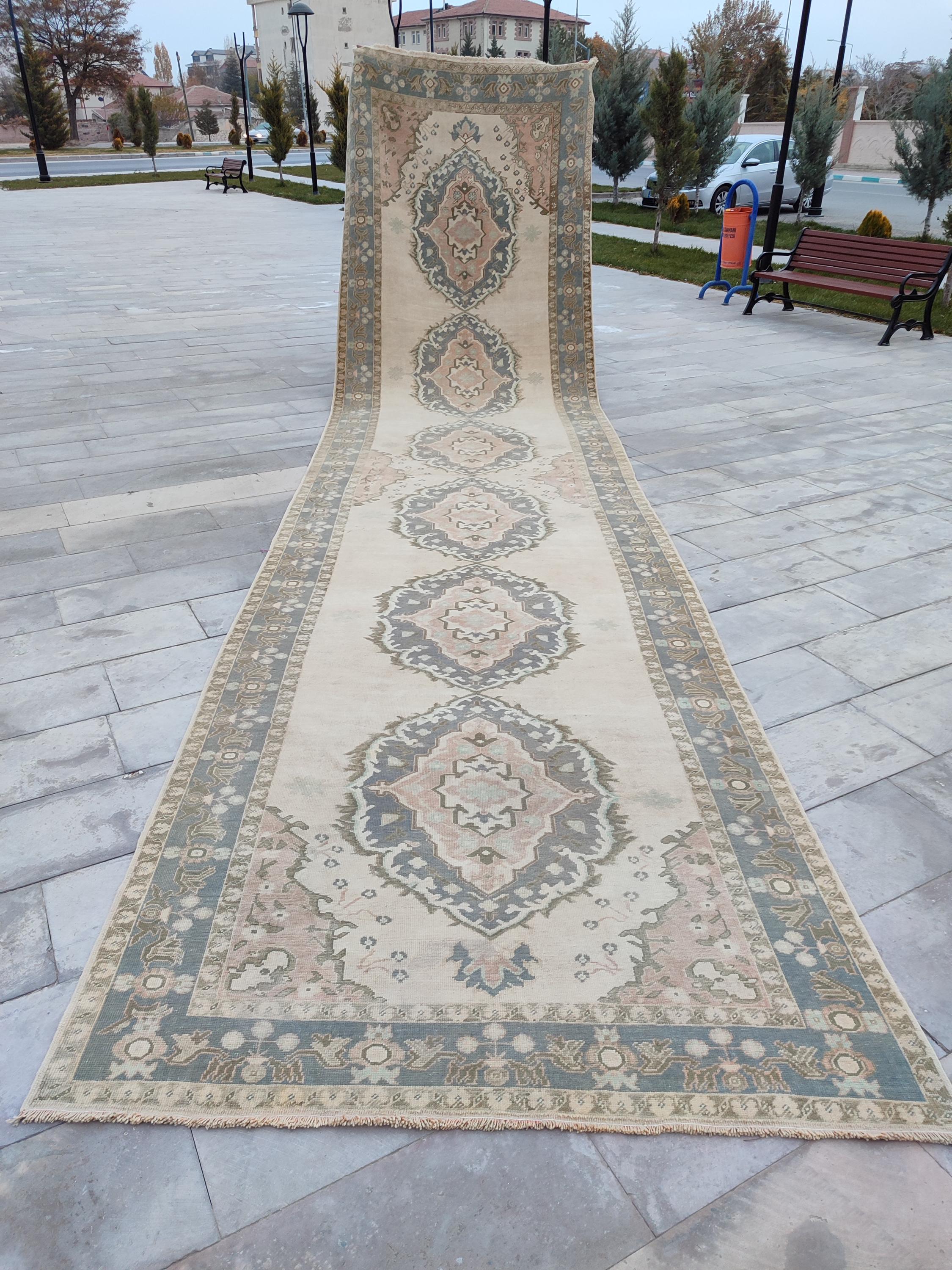 Extra Long Wool Runner Rug: Vintage Turkish Hallway Rug (5.2x21.7 ft)