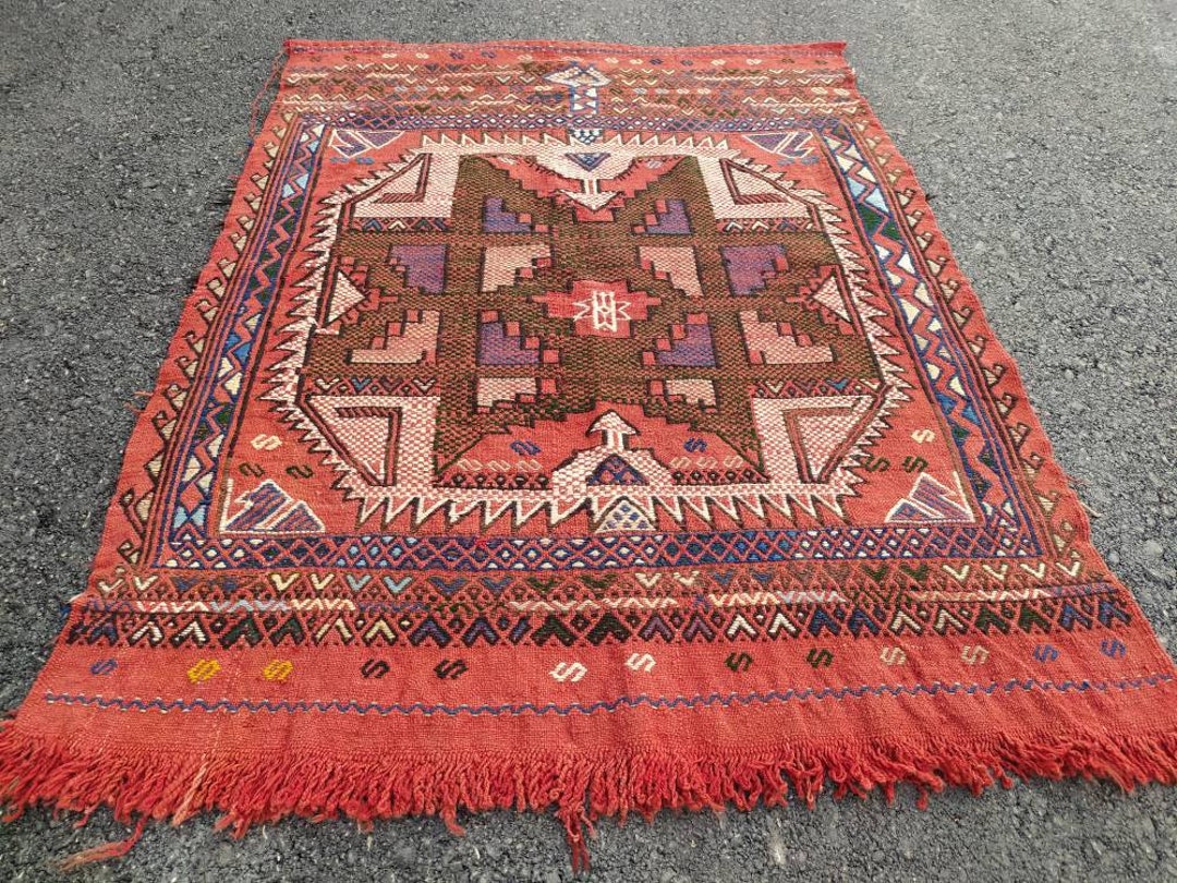 101x134 cm Turkısh Cicim Oushak Kelim Teppich Bunter Kelim Etsy.de