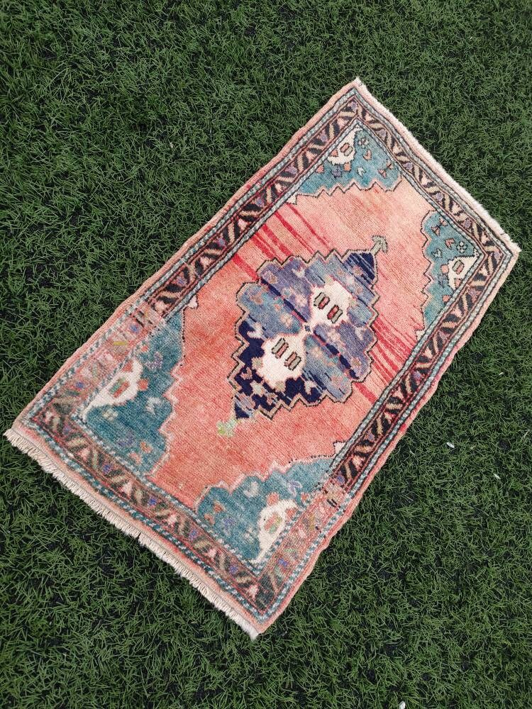 1.7x3 Ft 52x92 Cm Turkish Rug, Small Rug, Vintage Rug, Oushak Rug, Door